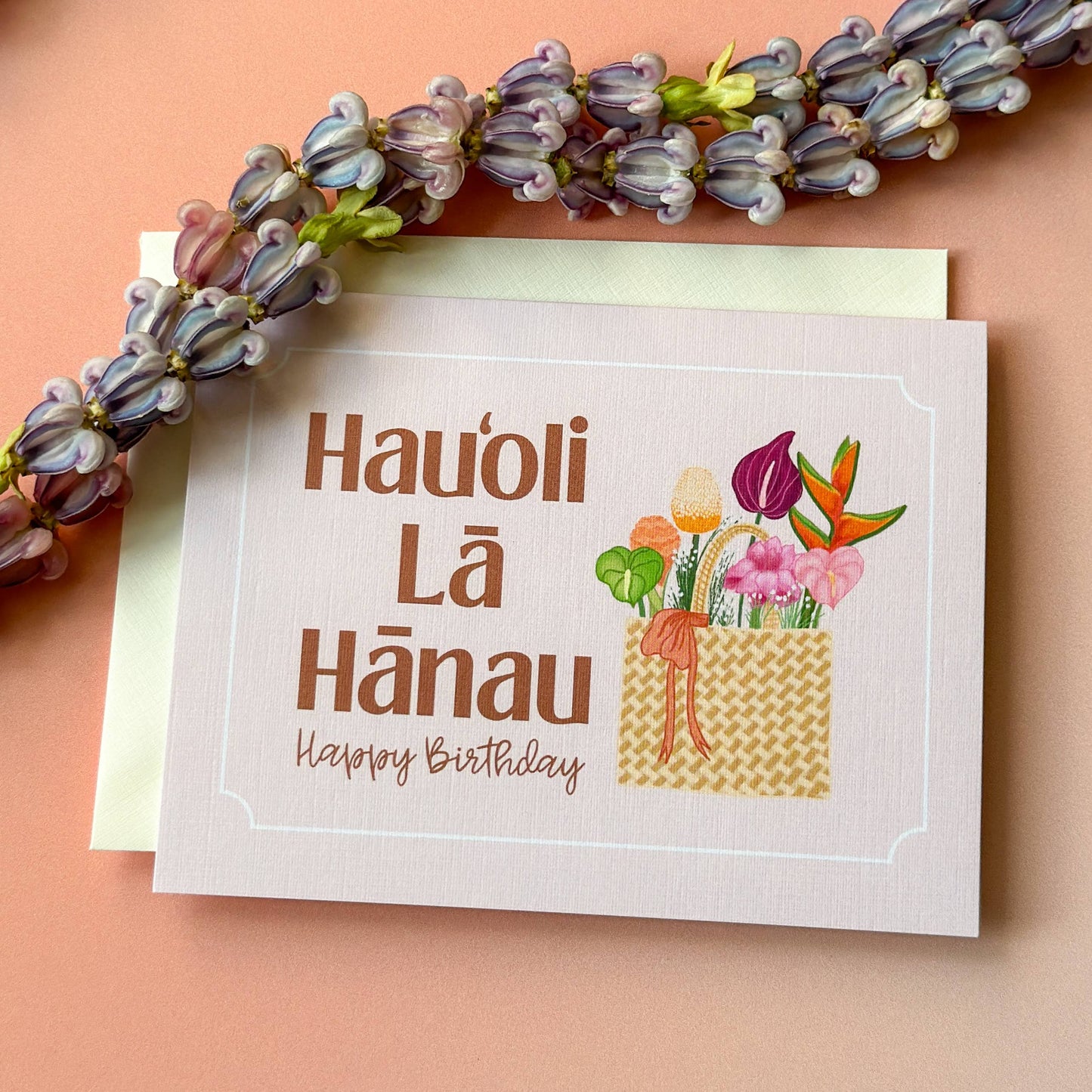 Lauhala Basket with Flowers - Birthday Card