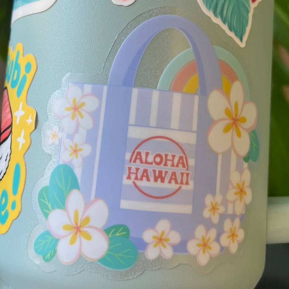 Clear Trader Joe's Inspired Aloha Hawaii Tote Bag Sticker