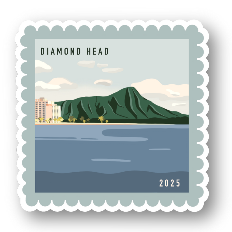 Diamond Head Postage Stamp Sticker