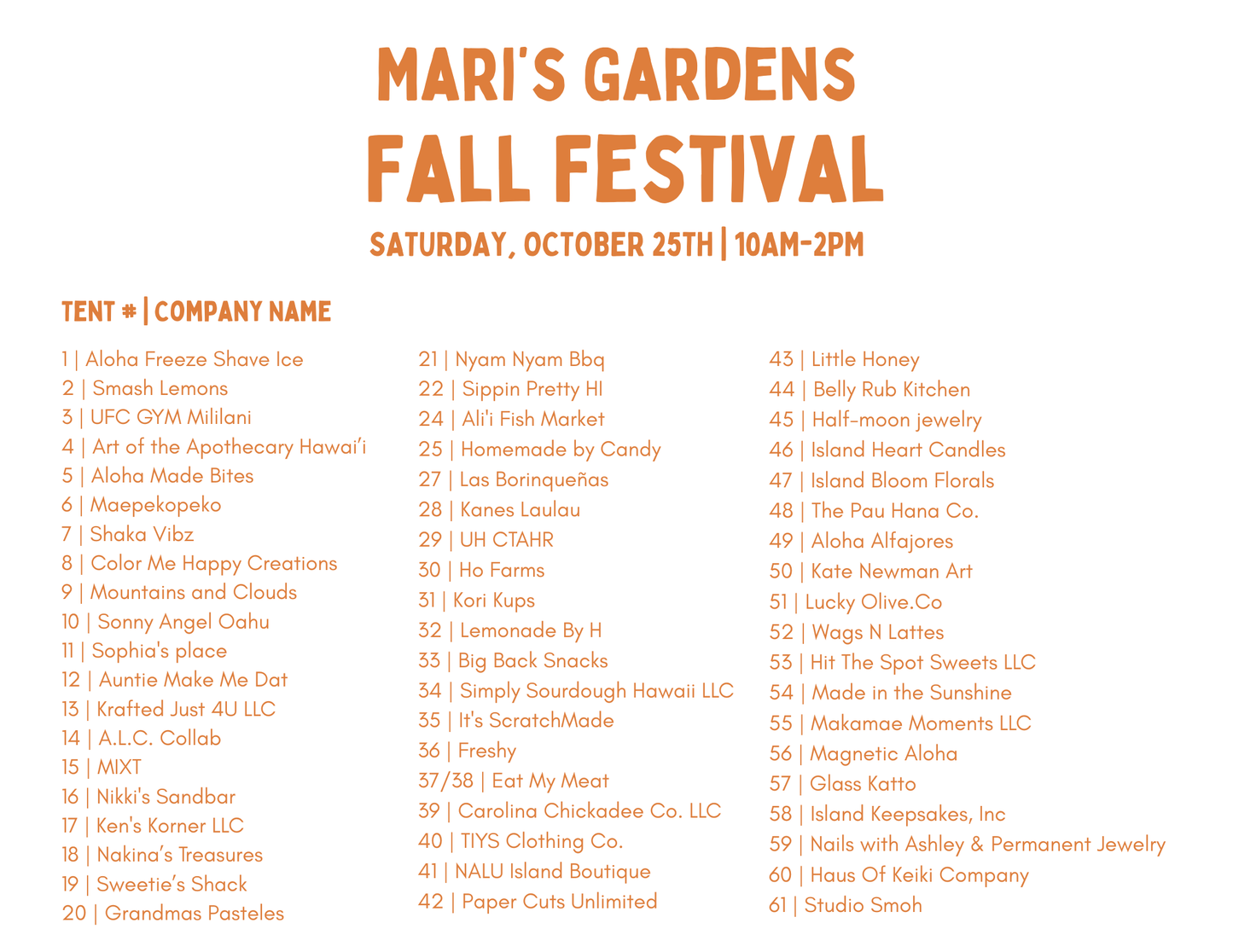 10/25 RSVP to Mari's Gardens Fall Festival