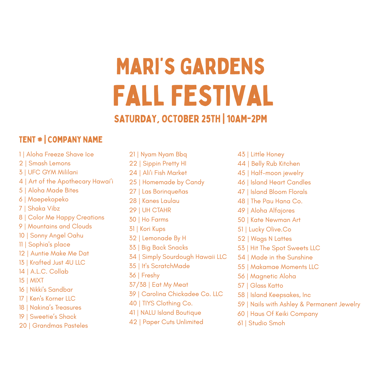 10/25 RSVP to Mari's Gardens Fall Festival