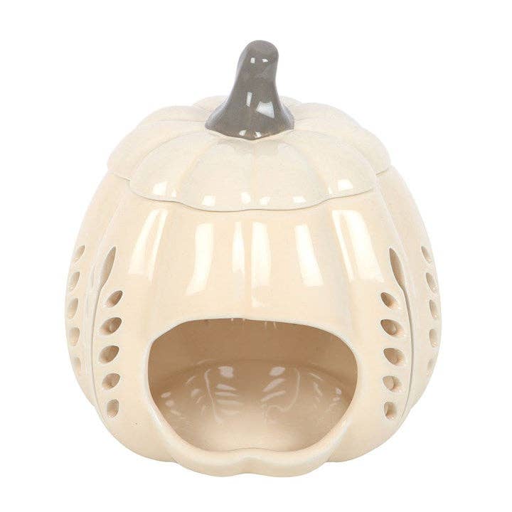 Cream Autumn Leaf Cut Out Pumpkin Oil Burner and Wax Warmer