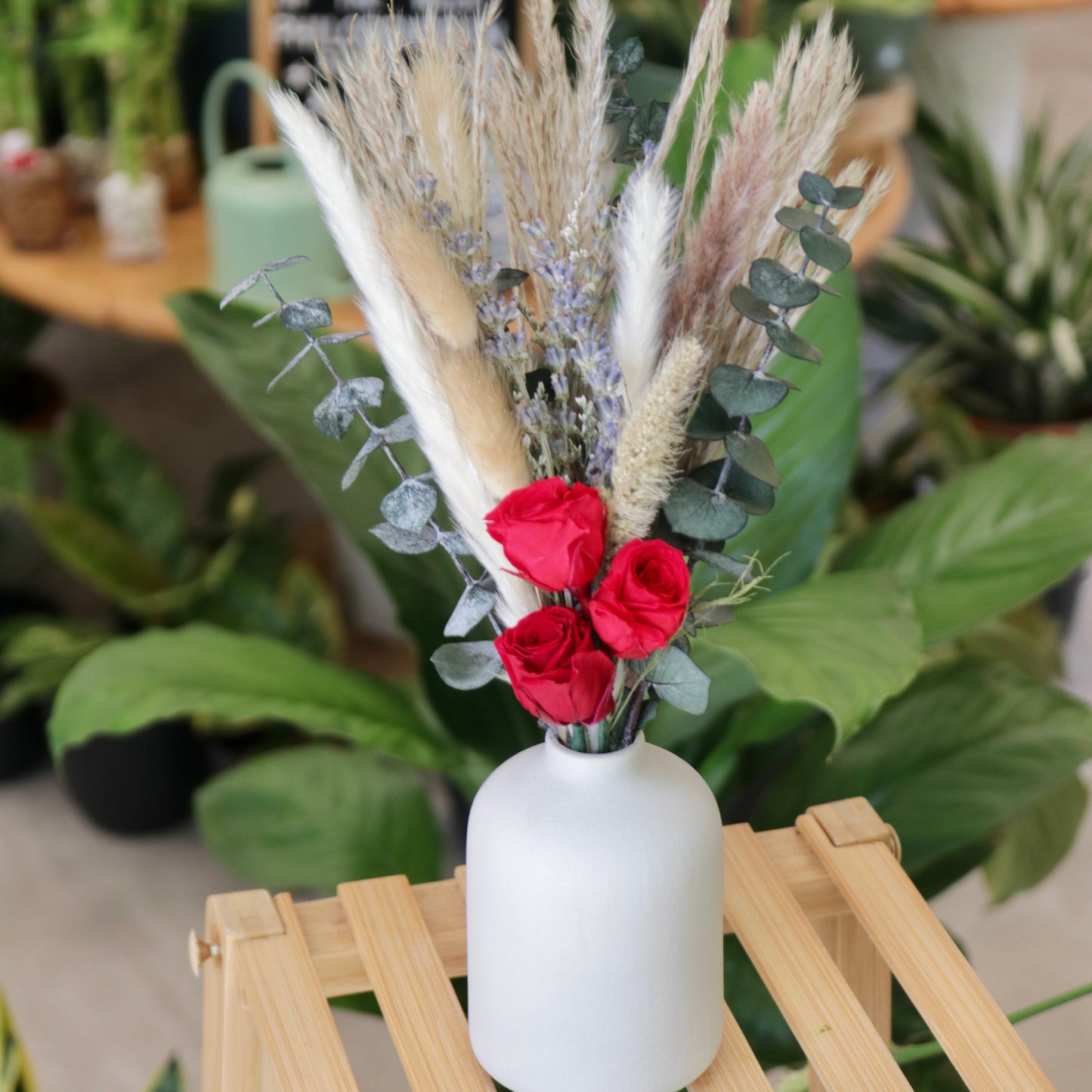 Preserved Rose Arrangement in White Vase | choose from 3 color roses
