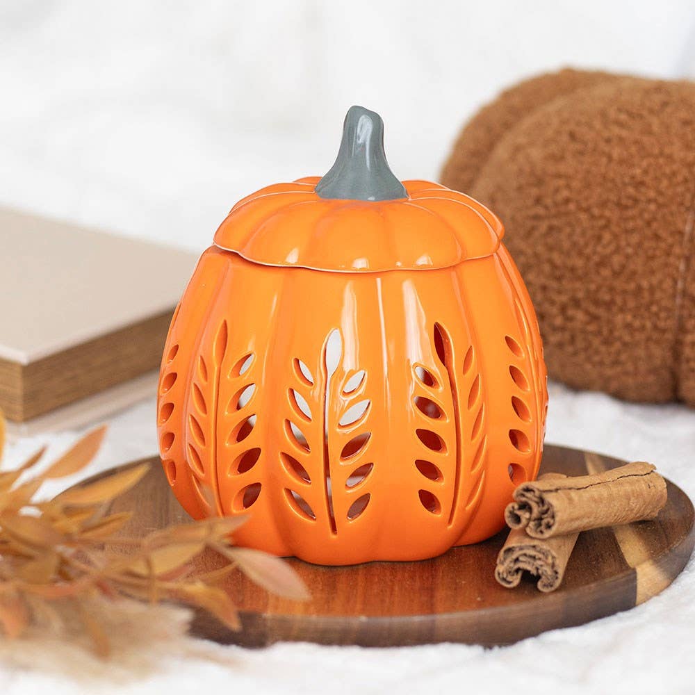 Orange Autumn Leaf Cut Out Pumpkin Oil Burner and Wax Warmer
