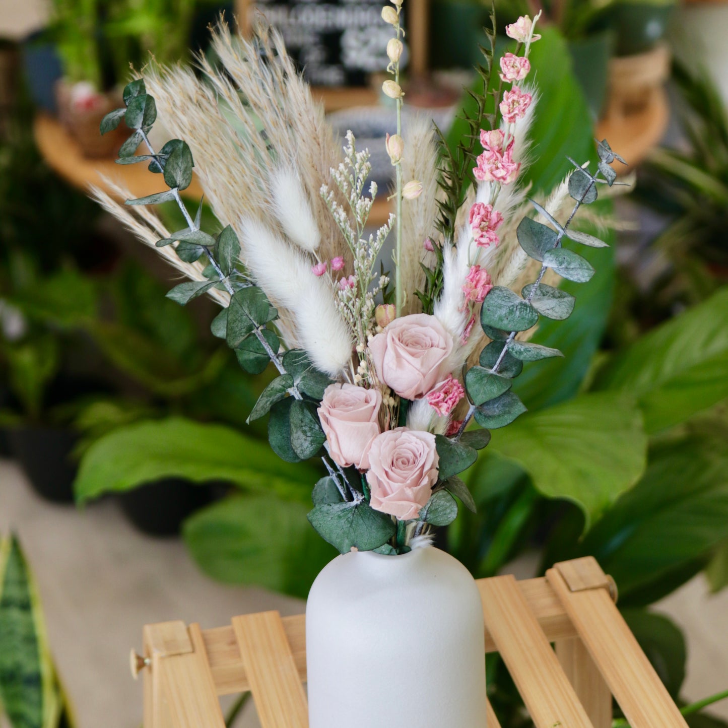 Preserved Rose Arrangement in White Vase | choose from 3 color roses