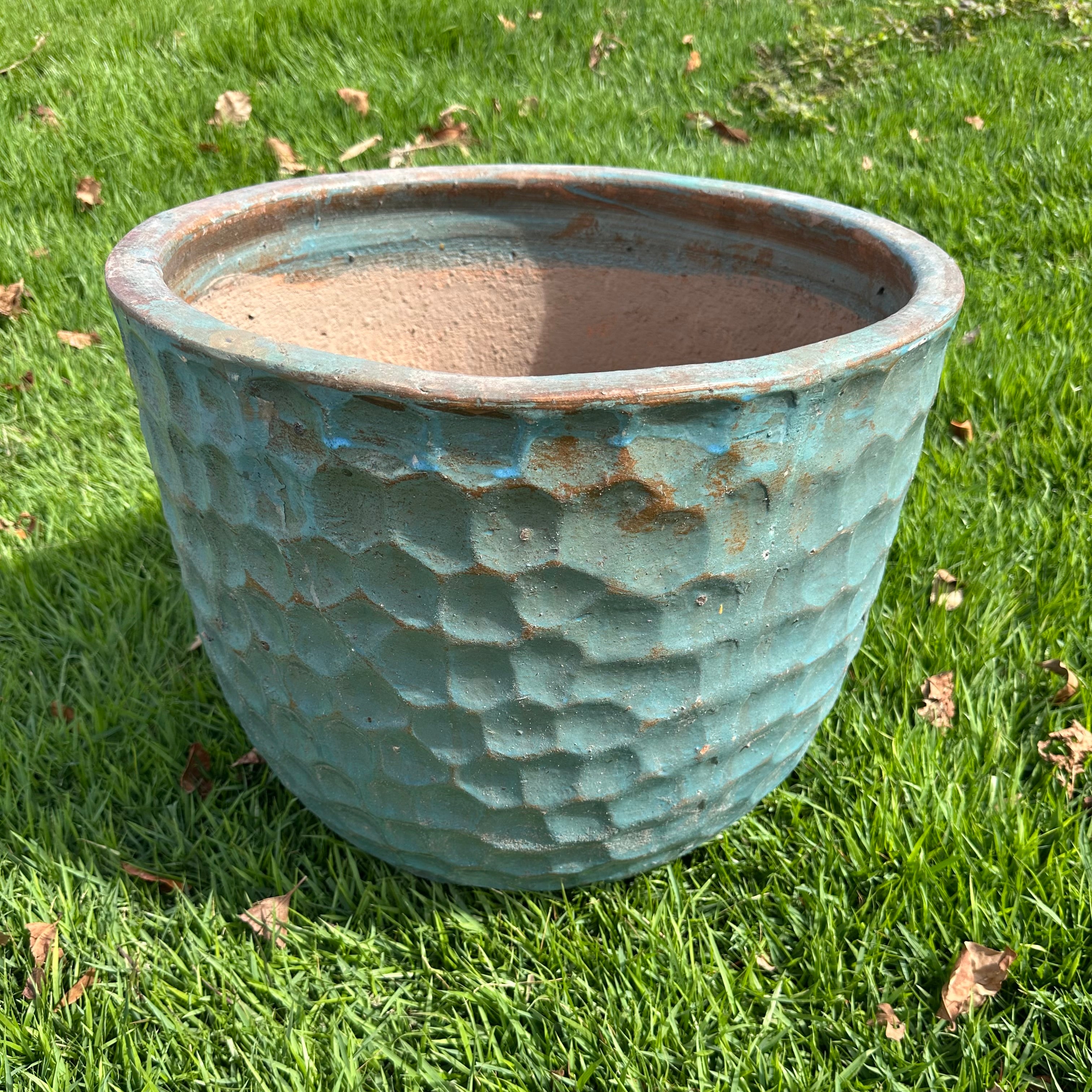 teal ceramic plant pot Geometric Teal Ceramic Planter – Mari's Gardens