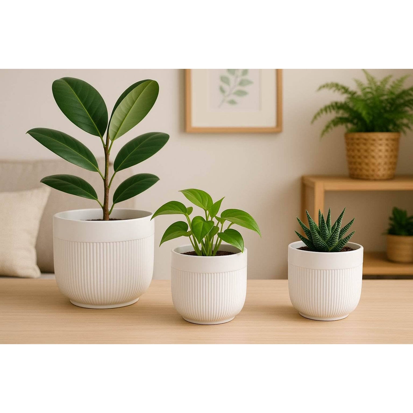 Modern Ribbed White Planter