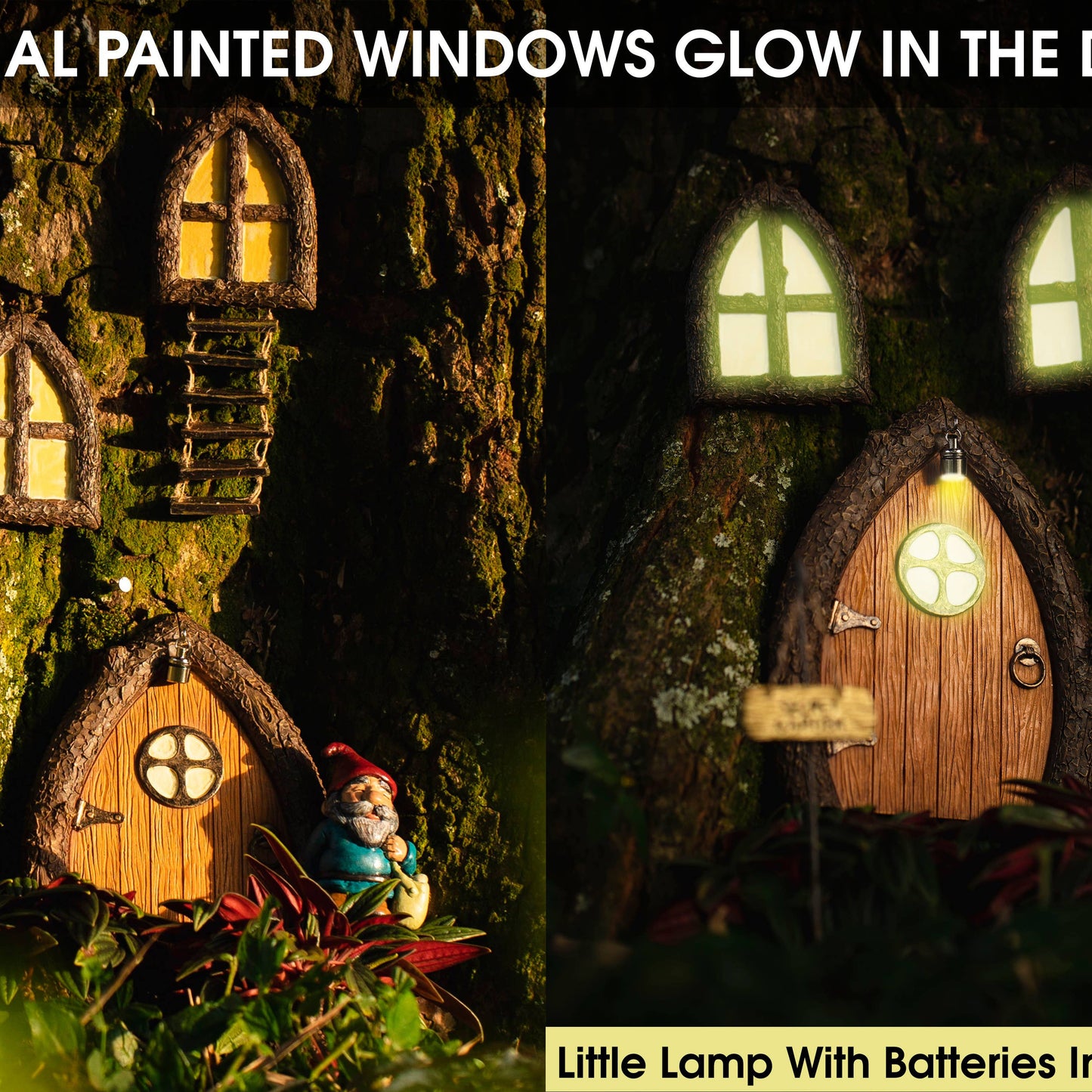Fairy door with light and windows (Glow in The Dark)