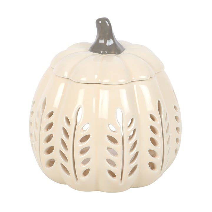 Cream Autumn Leaf Cut Out Pumpkin Oil Burner and Wax Warmer