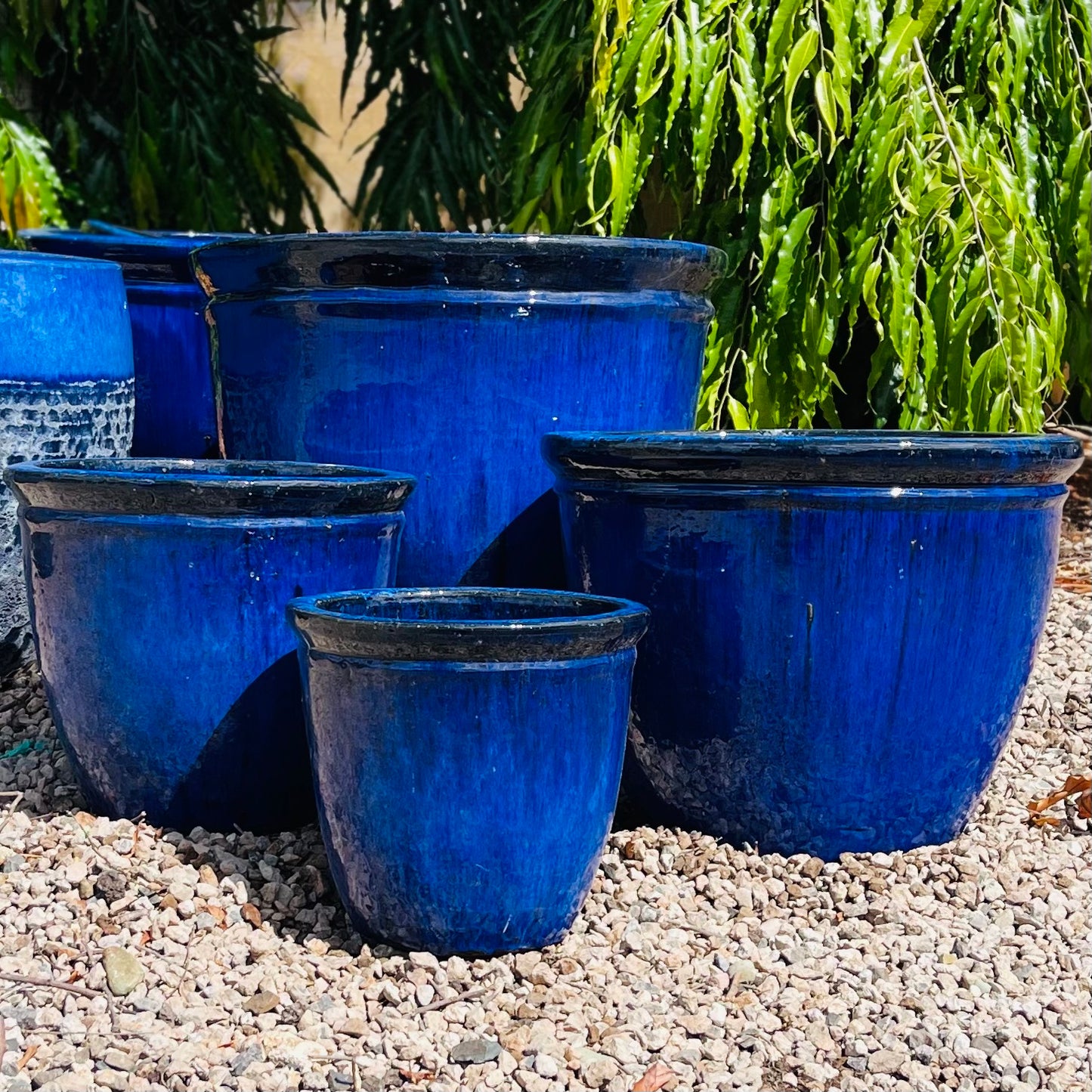 Blue Double Rimmed Planter Pots