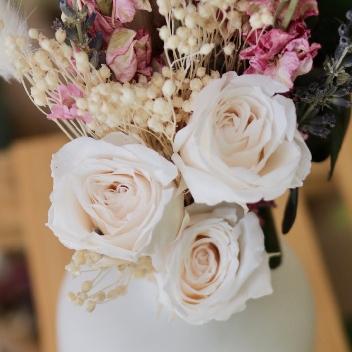 Preserved Rose Arrangement in White Vase | choose from 3 color roses