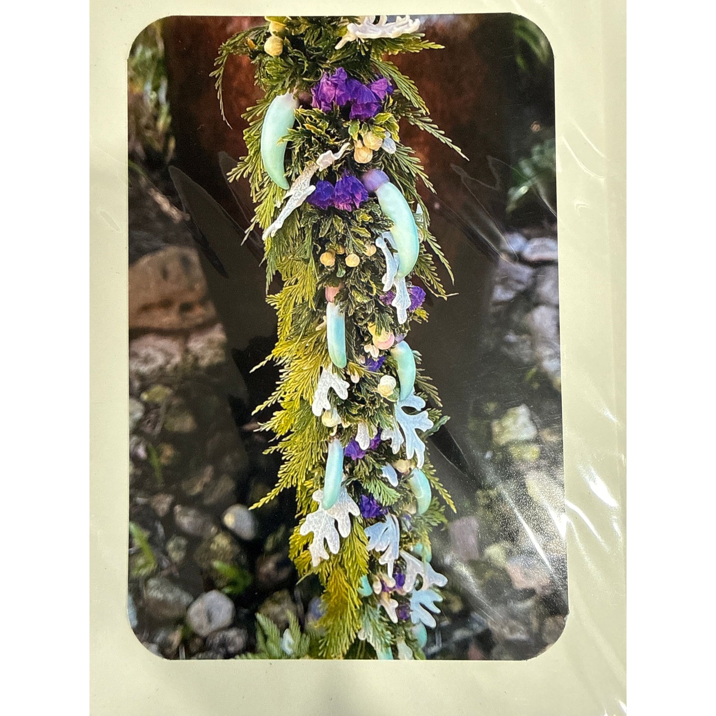 Lei Po'o Wili Style w/ Blue Jade, Statice, and Dusty Miller