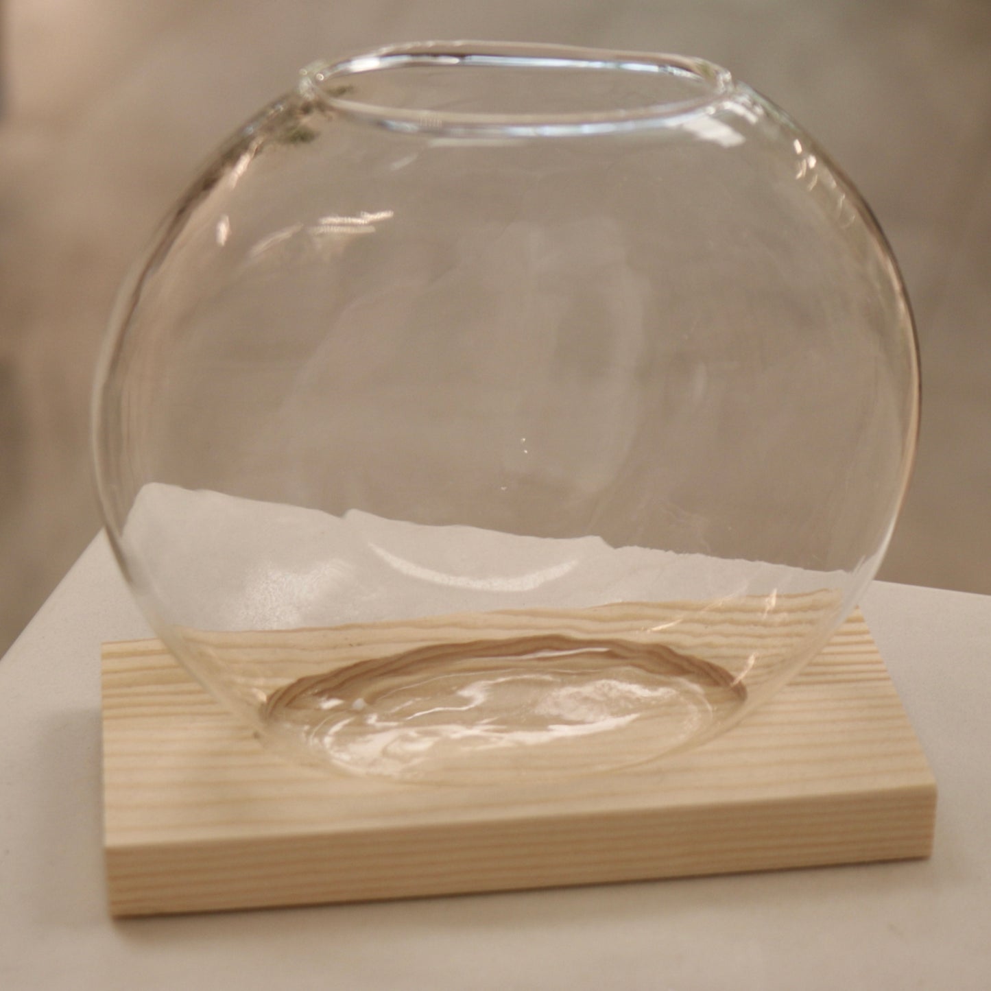 Round Glass Propagation Vase with Wooden Stand