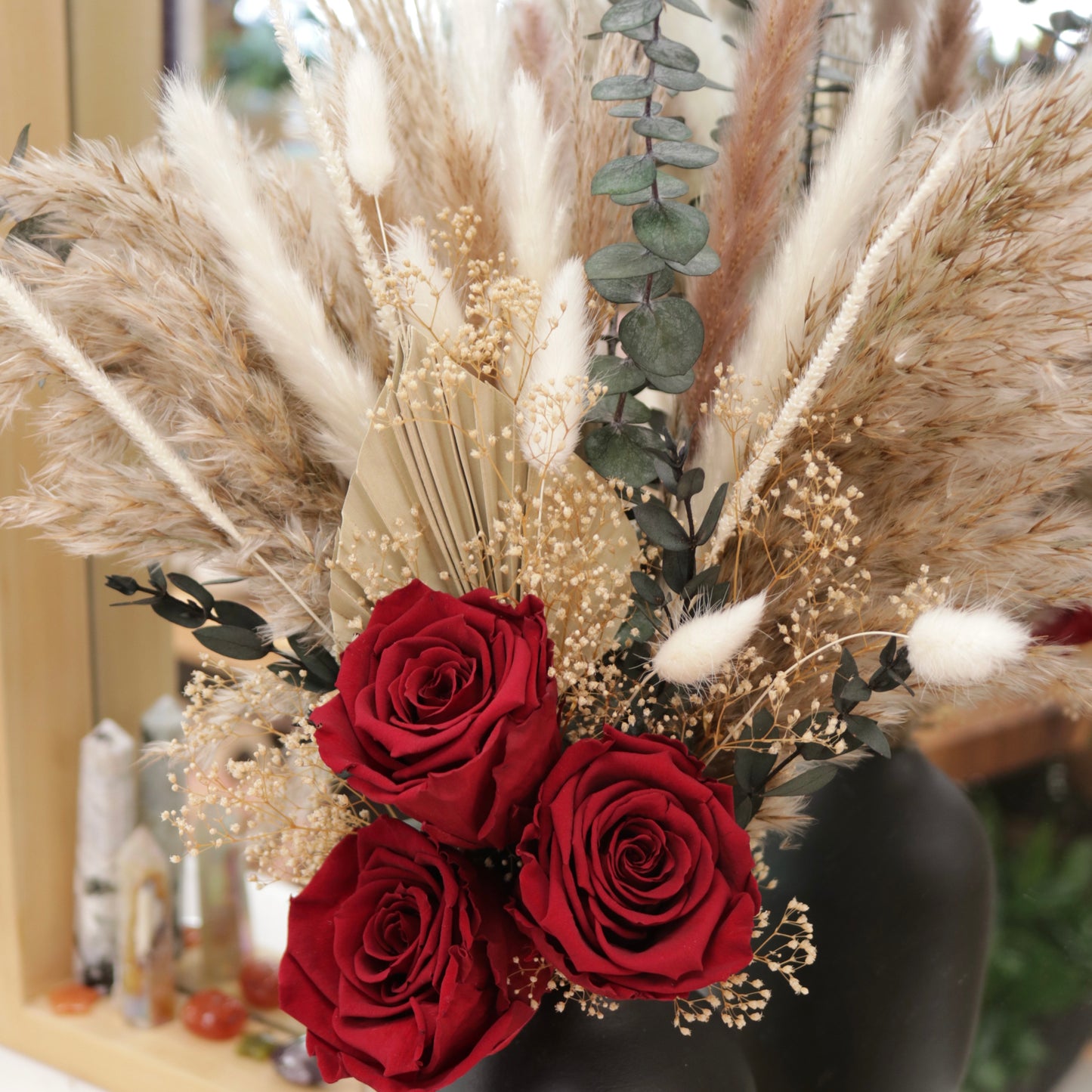 Red Rose and Pampas Dried Floral Arrangement