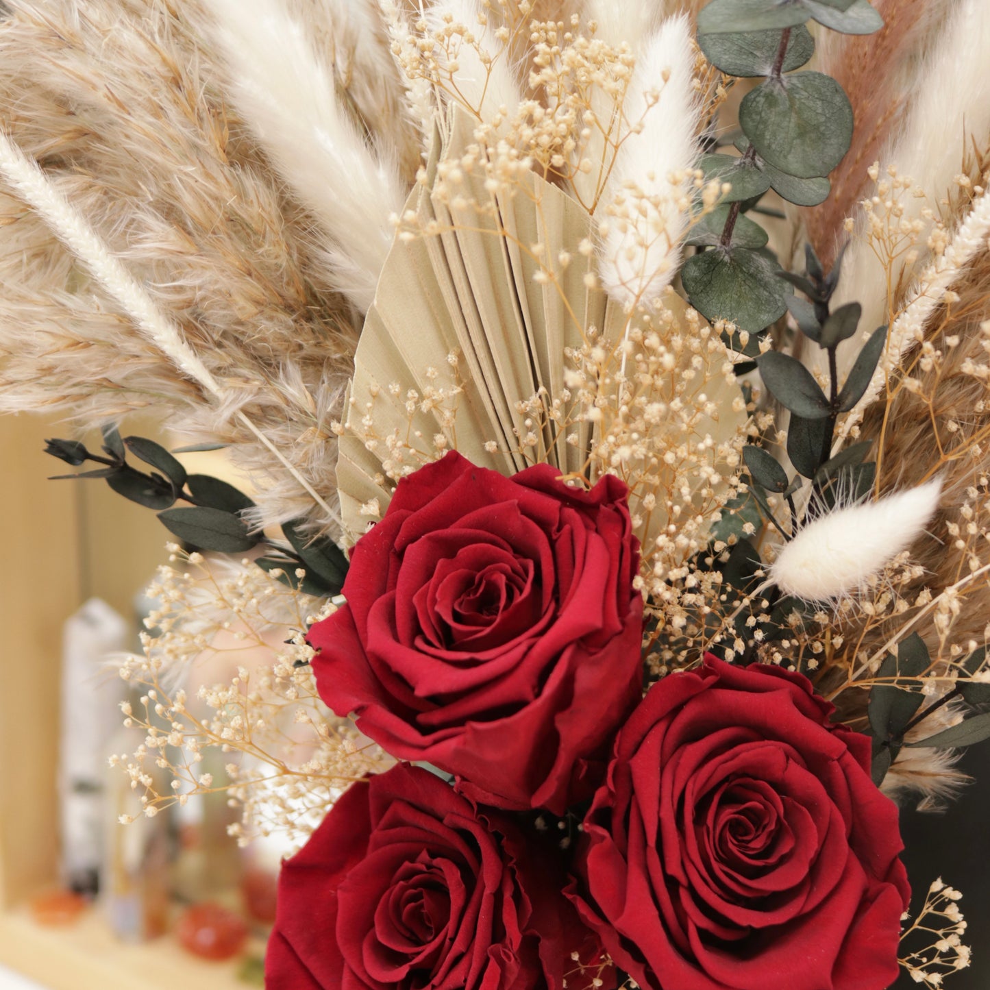 Red Rose and Pampas Dried Floral Arrangement