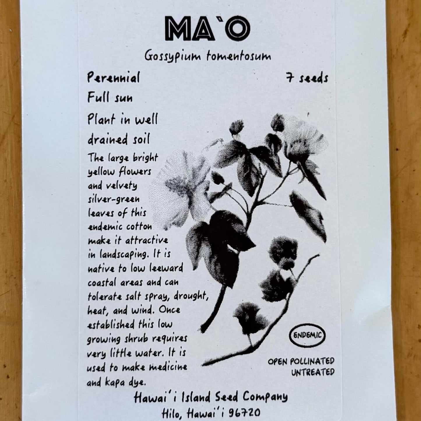 Ma'o, seeds