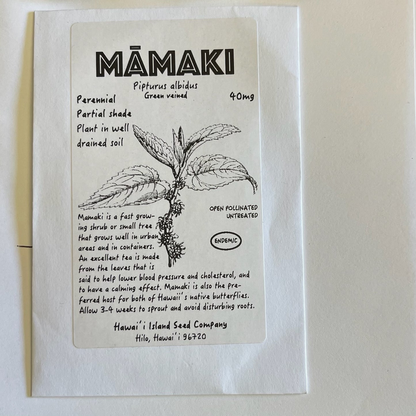 Mamaki, Green Vein, seeds