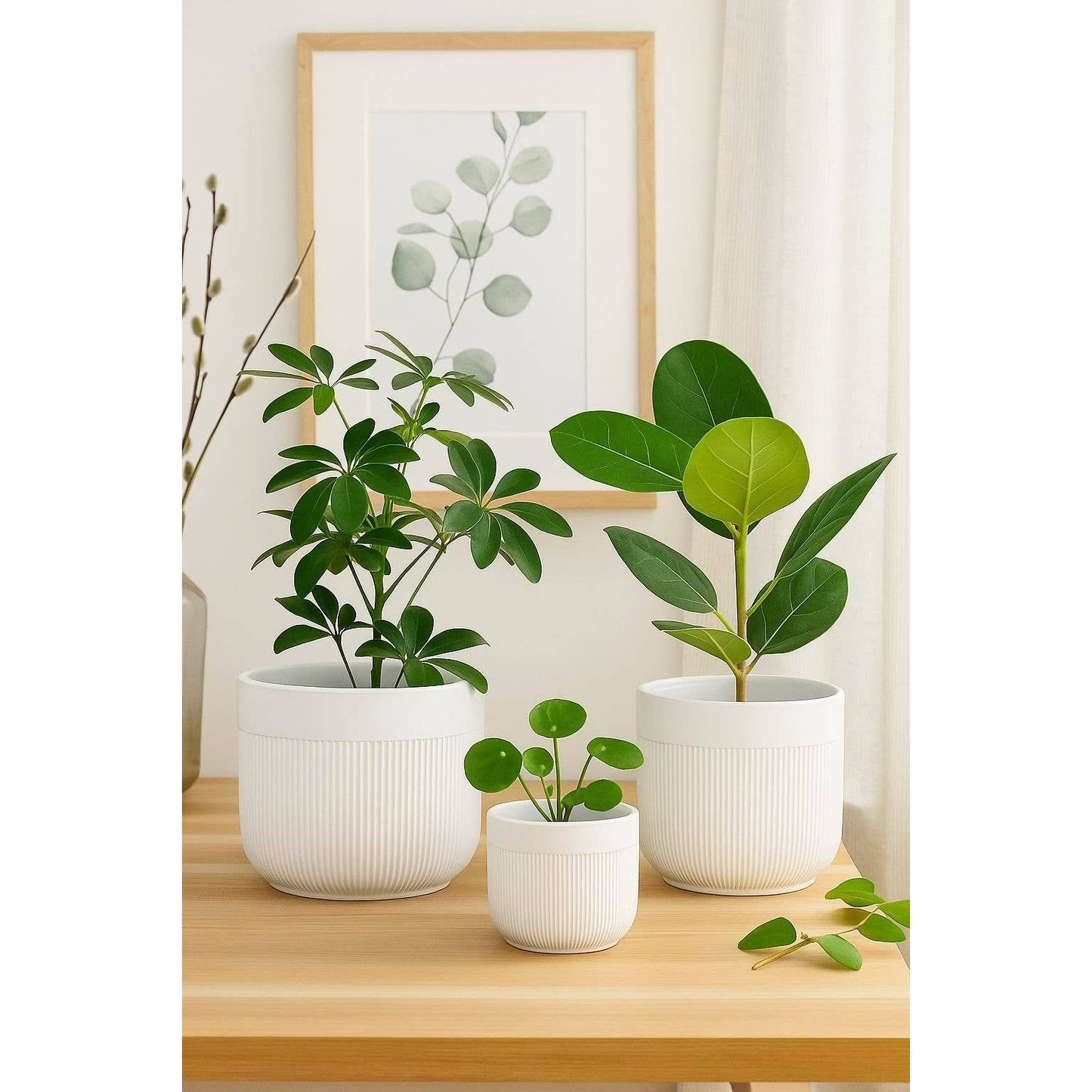 Modern Ribbed White Planter