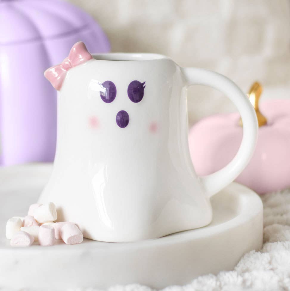 Miss Boo Ghost Shaped Halloween Mug with Bow