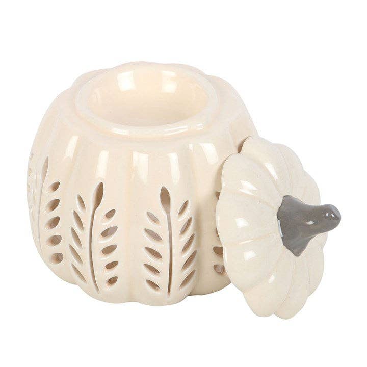 Cream Autumn Leaf Cut Out Pumpkin Oil Burner and Wax Warmer