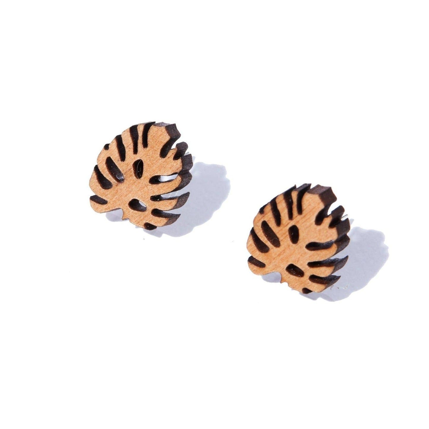 Monstera Leaf Wood Earrings