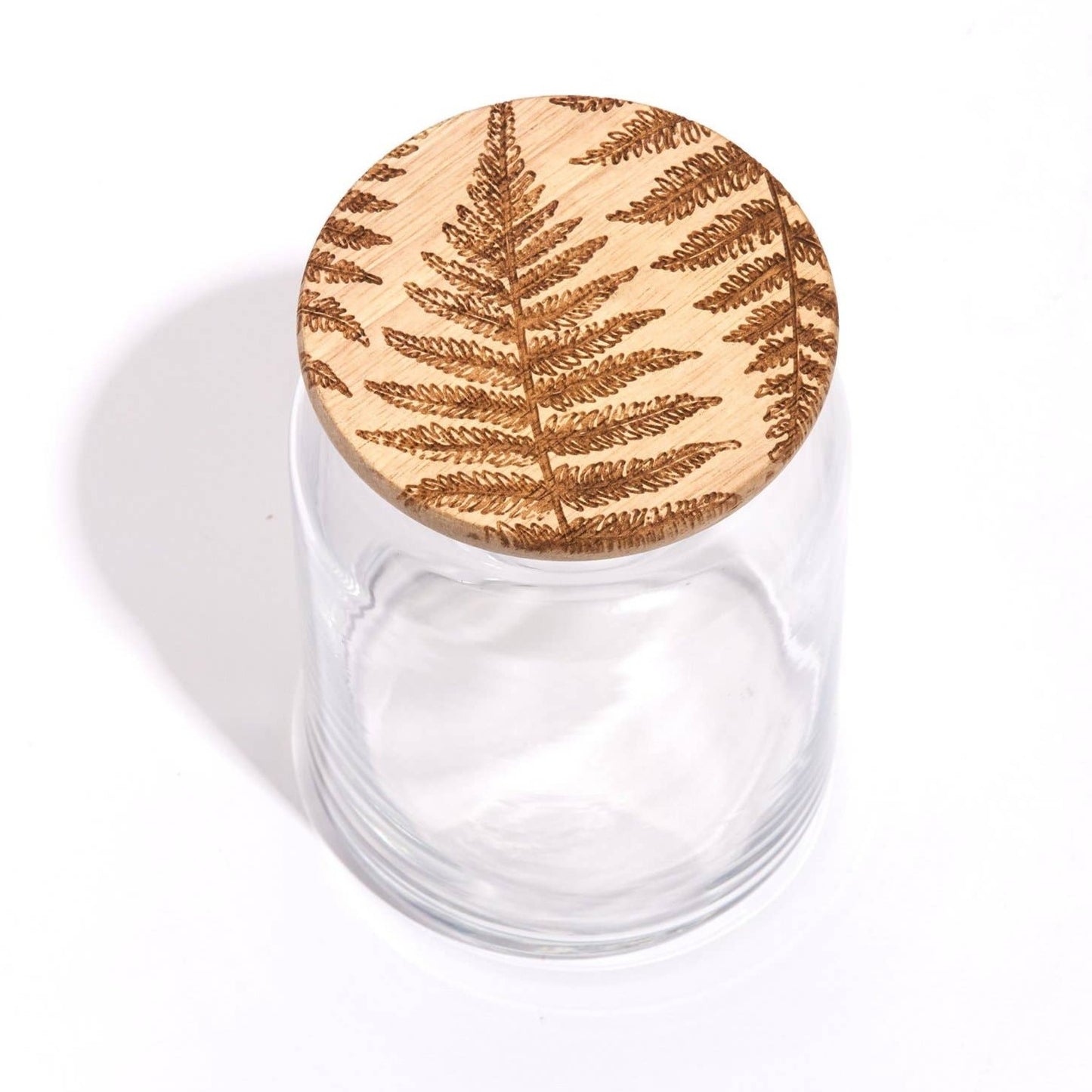 Fern Wood Lid Glass Jar