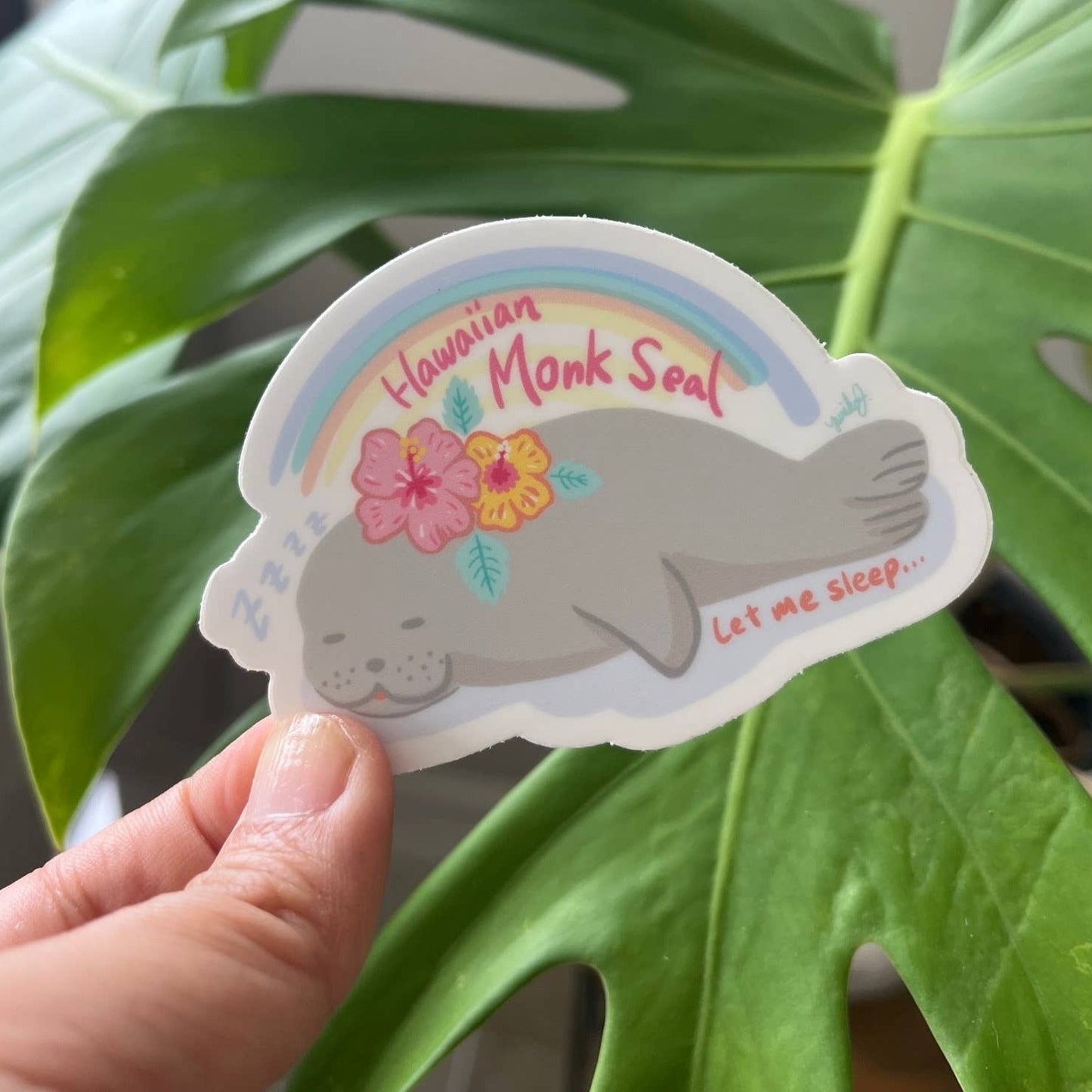 Kawaii Sleepy Monk Seal Sticker - Kawaii Hawaii