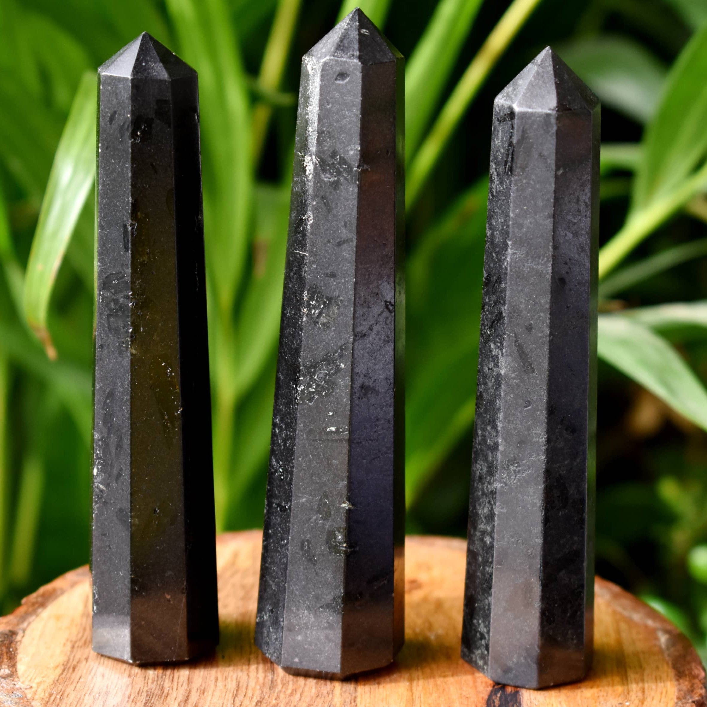 Black Tourmaline Partially Polished Obelisks Cut Base 2 Pound - good 5 Pound