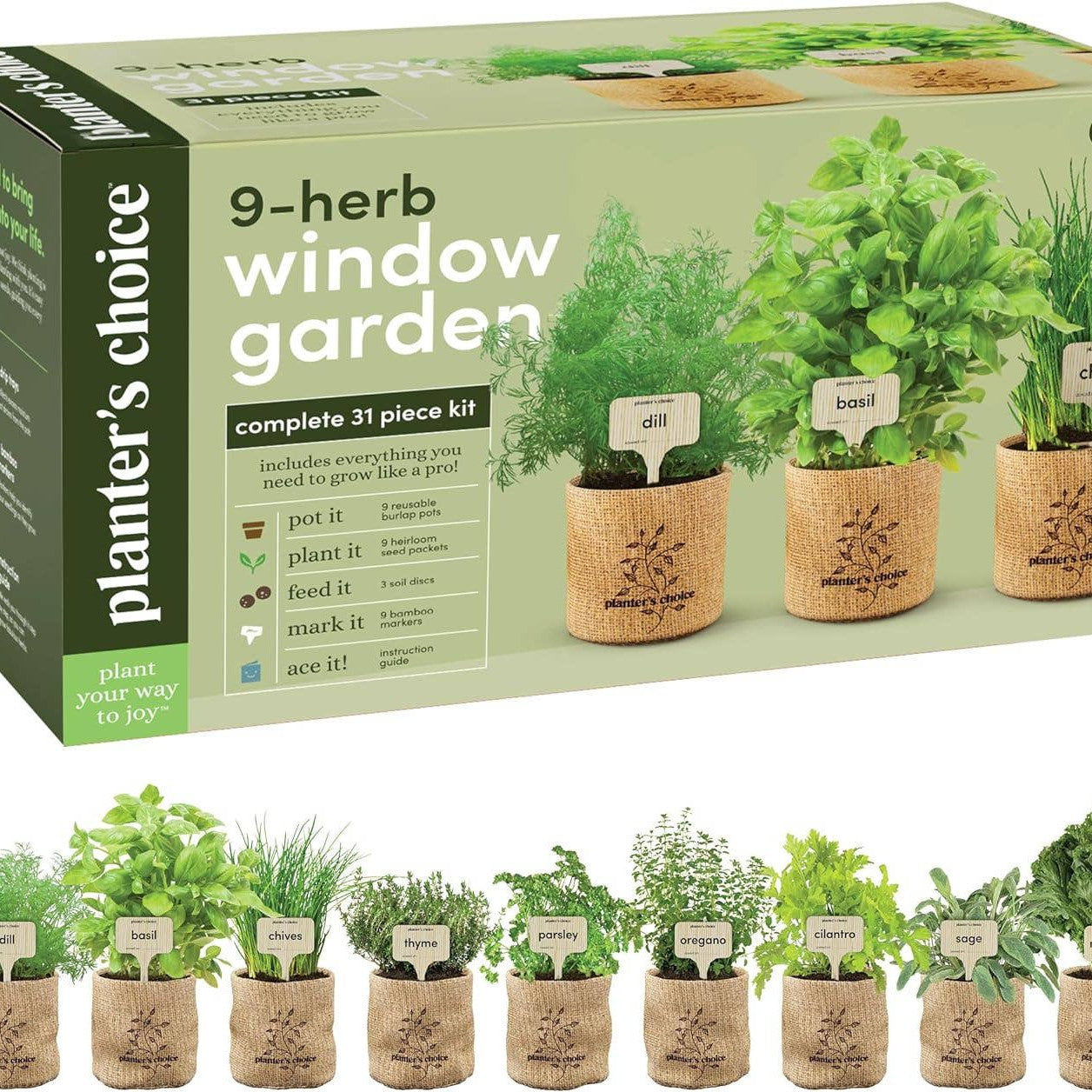 herb garden seed kit Planters' Choice 9 Herb Indoor Window Garden Kit - House Plants Seeds