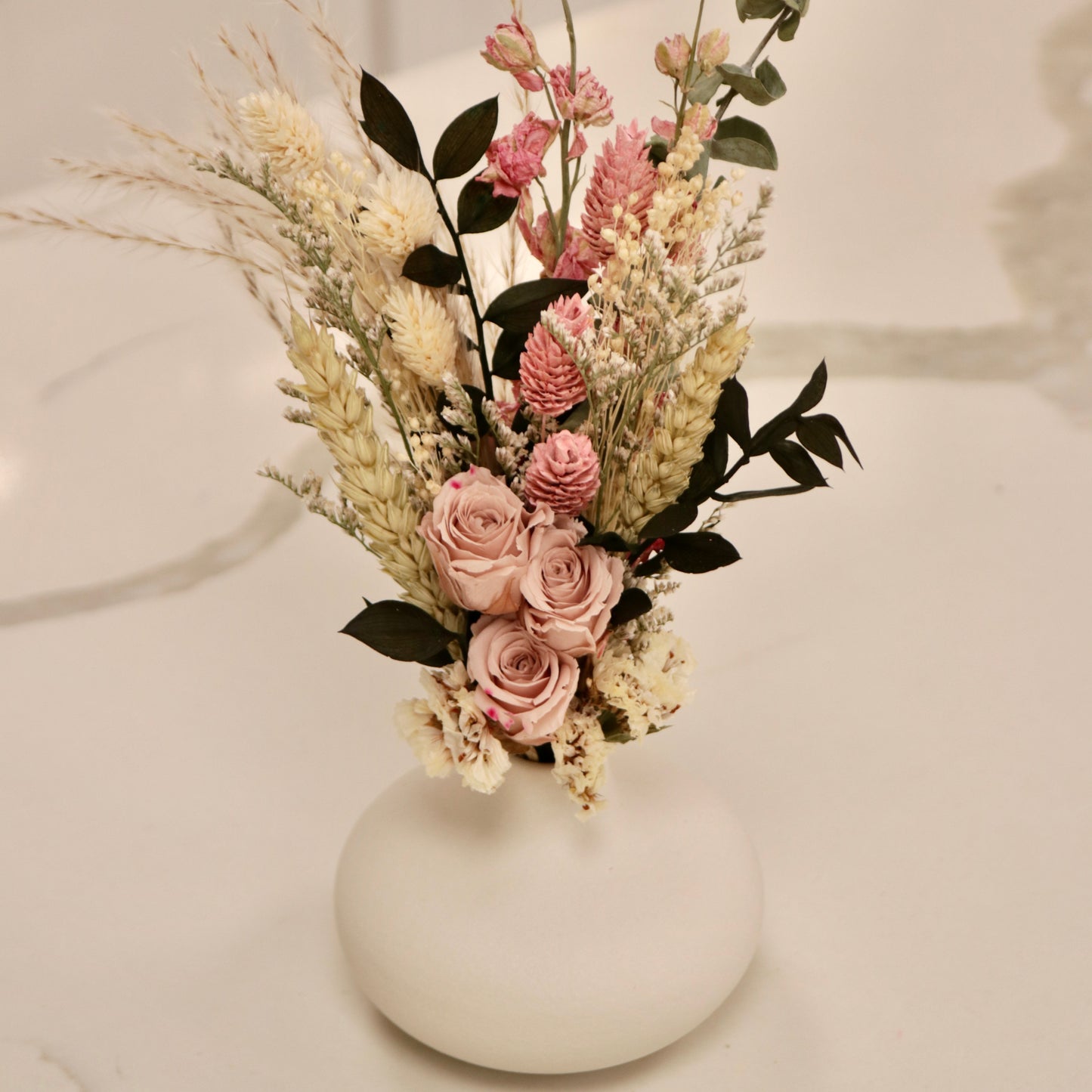 Mini Pink Preserved Rose Arrangement in Donut Bud Vase