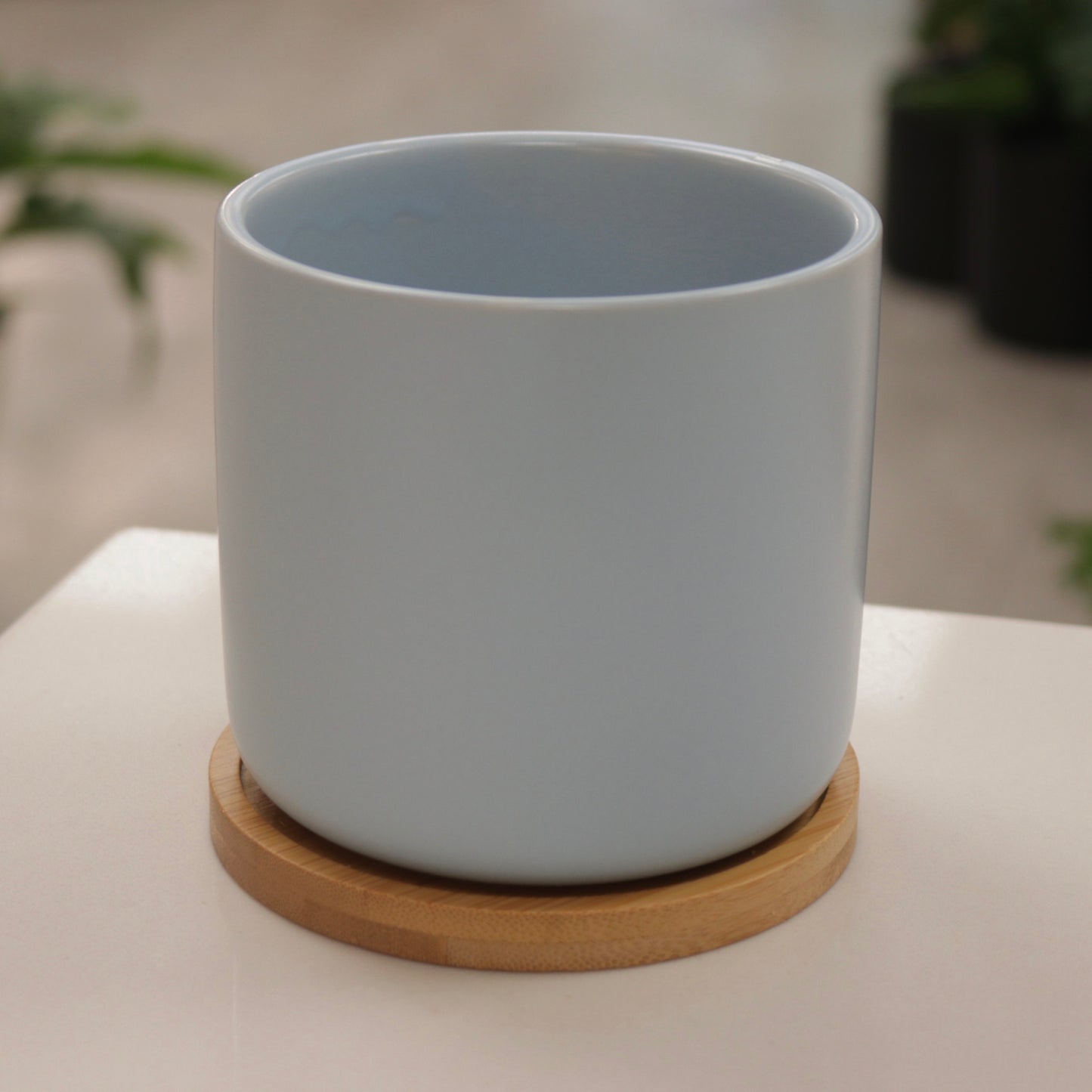 Cylindrical Ceramic Planter with Saucer