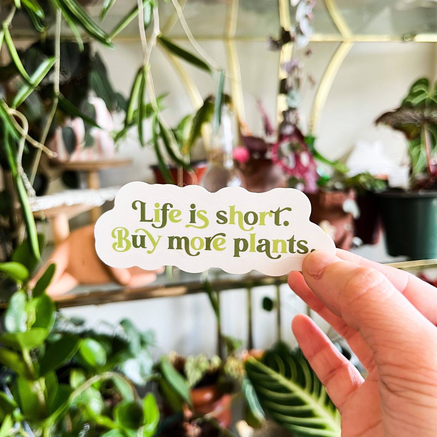 Life is Short, Buy More Plants Green Sticker