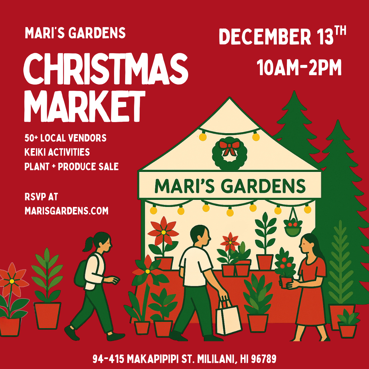 12/13 RSVP to Mari's Gardens Christmas Market
