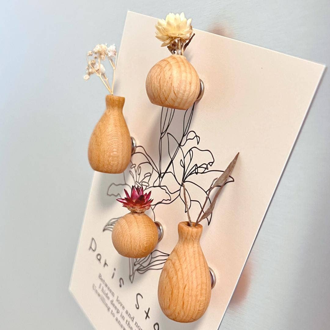 Mini Wooden Vase Fridge Magnets – Rustic Kitchen Decor Gift