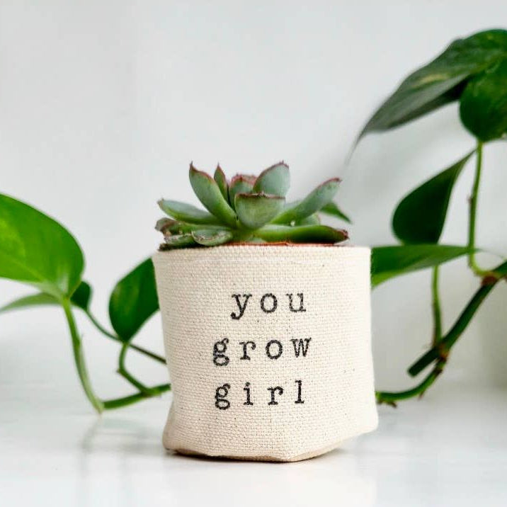 You Grow Girl 2" Canvas Plant Pot Cover