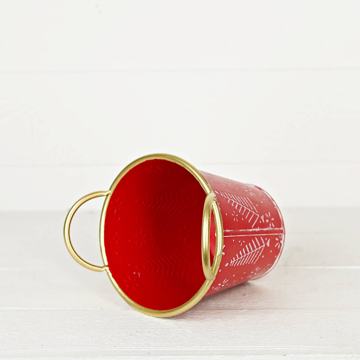 Red Nordic Holiday Metal Bucket with handles