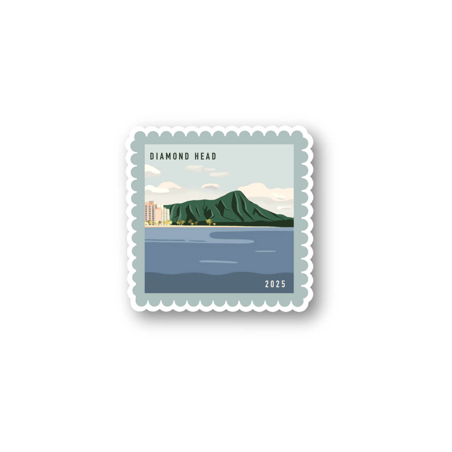 Diamond Head Postage Stamp Sticker