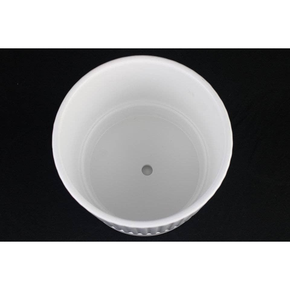 Ribbed White Ceramic Planters with Saucers