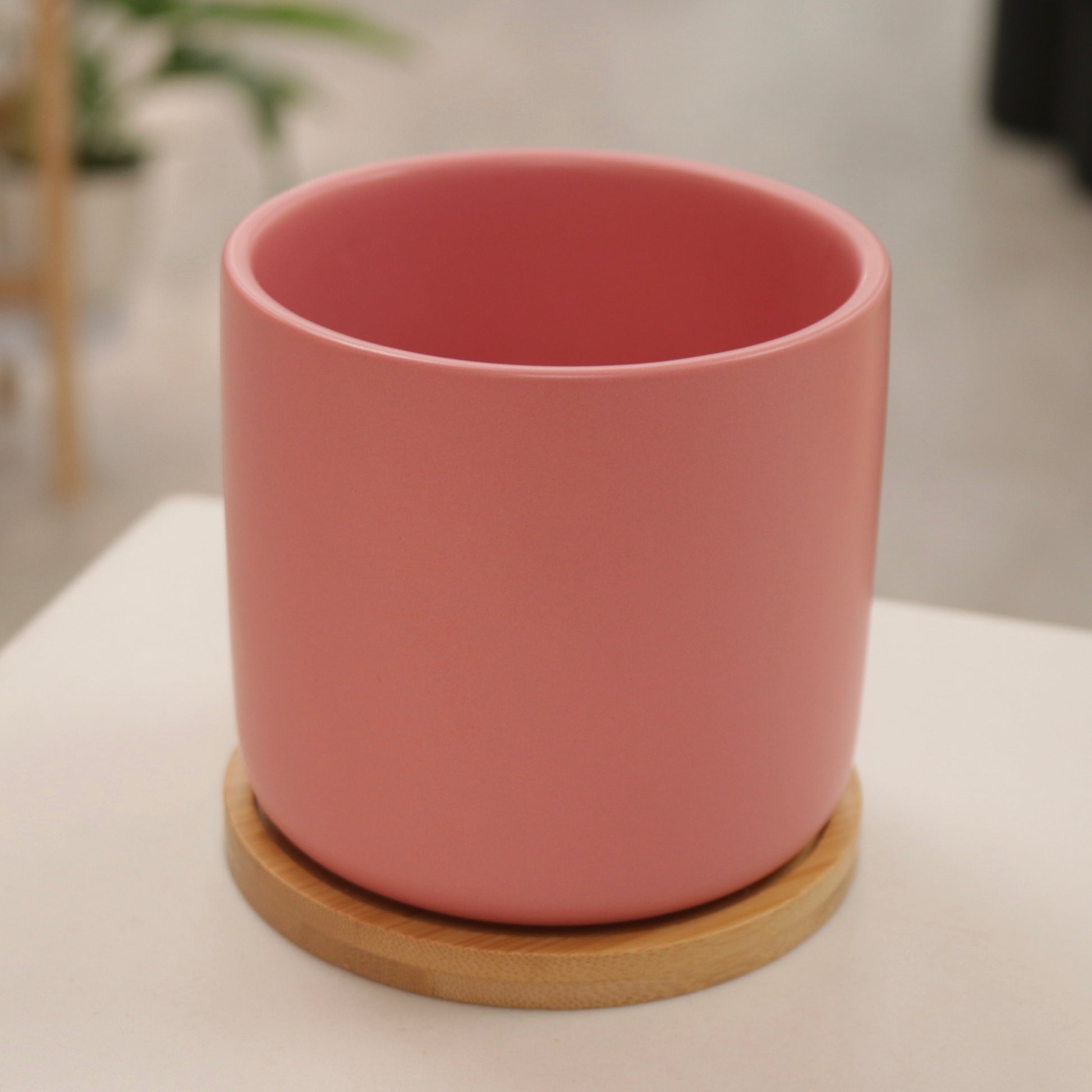 bright pink plant pots Cylindrical Ceramic Planter with Saucer – Mari's Gardens
