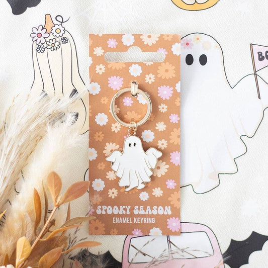Spooky Season Groovy Ghost Halloween Keyring