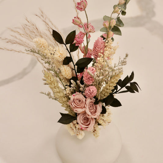 Mini Pink Preserved Rose Arrangement in Donut Bud Vase