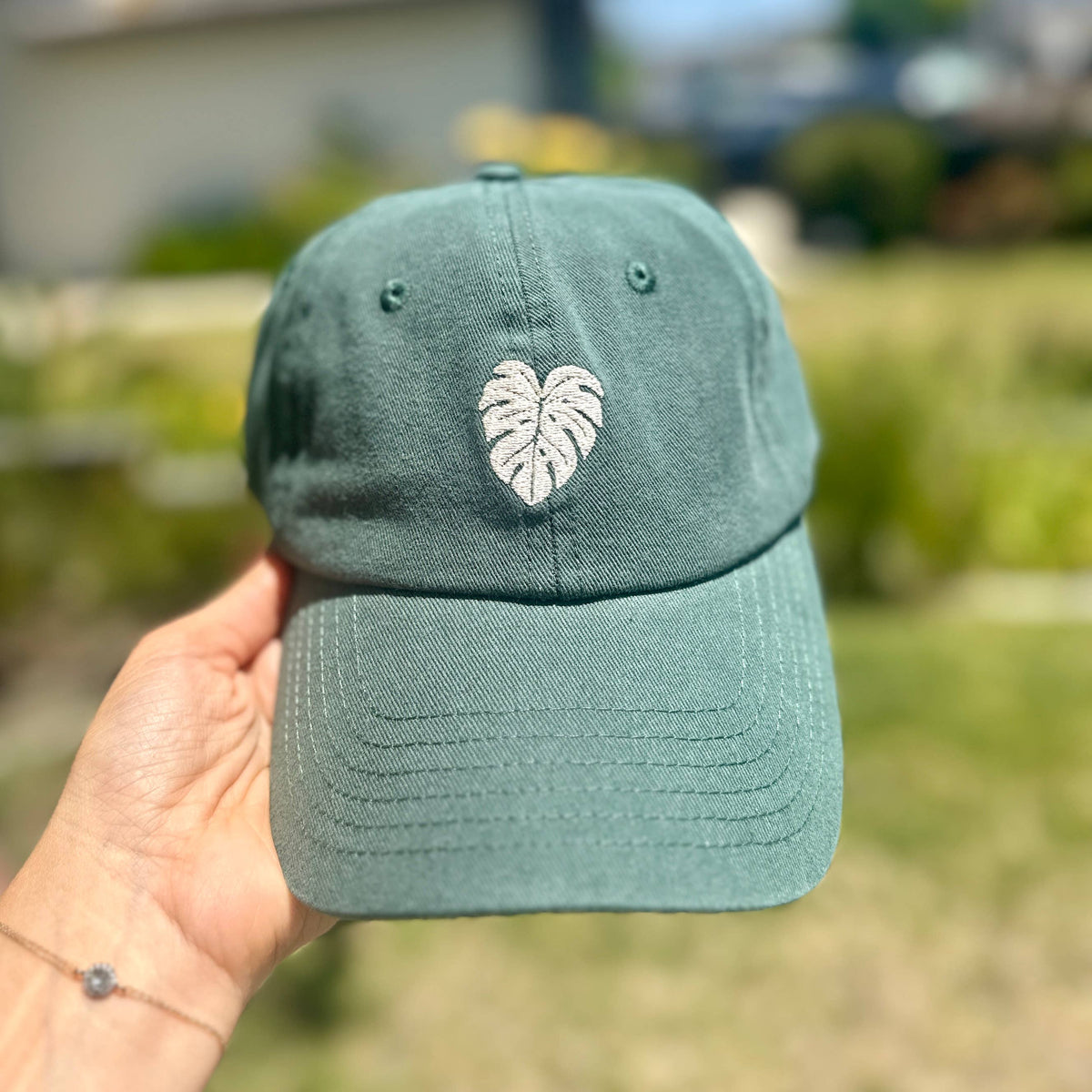 Green Monstera Hat – Embroidered Plant Hat