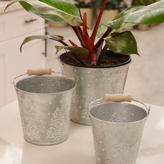 Christmas Tree Embossed Metal Buckets