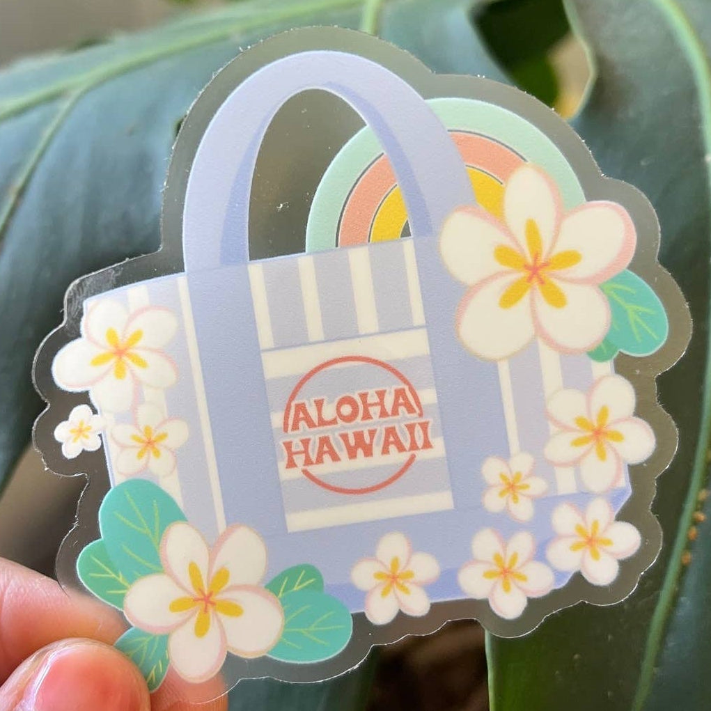 Clear Trader Joe's Inspired Aloha Hawaii Tote Bag Sticker