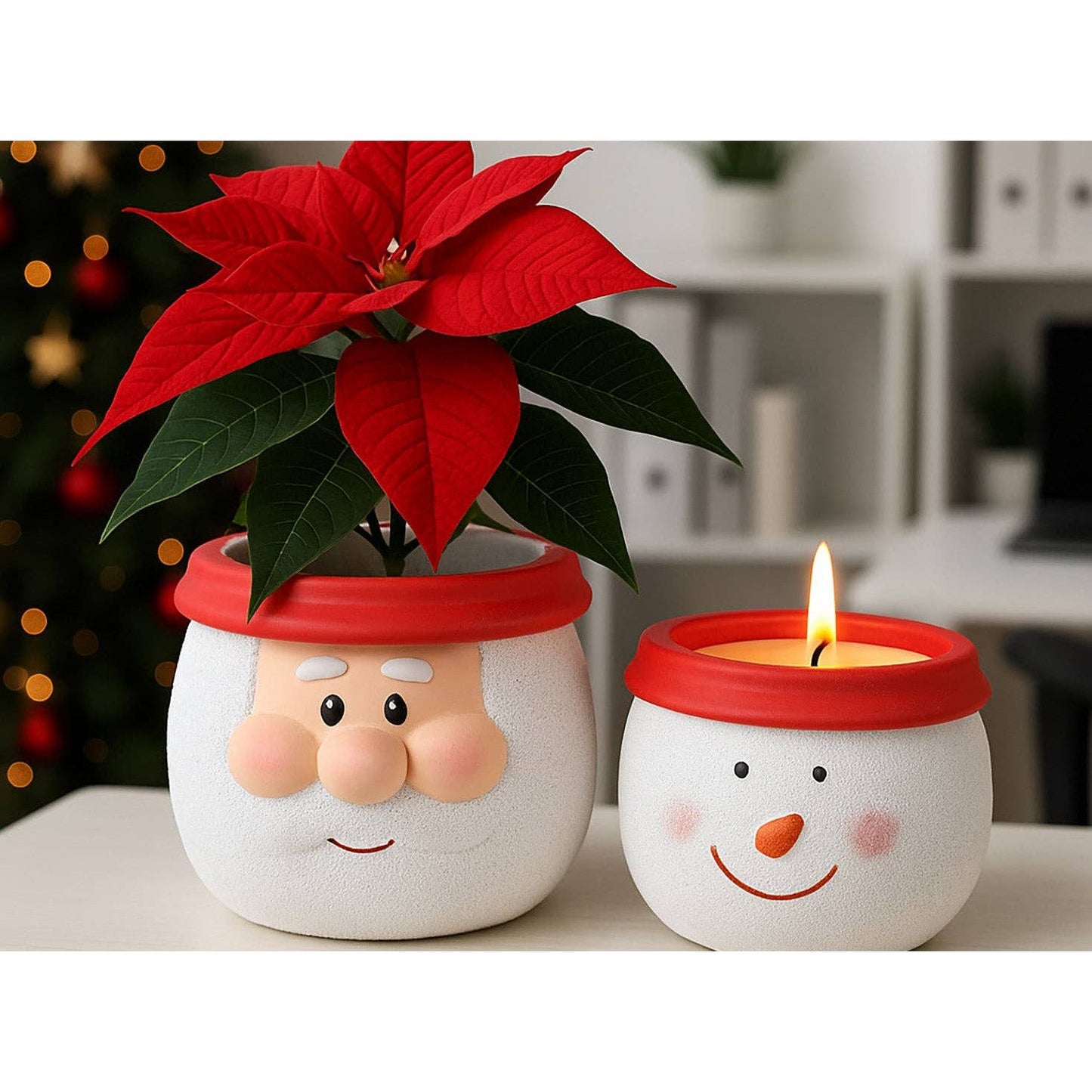 Santa & Snowman Concrete Holiday Pot – Planter or Votive