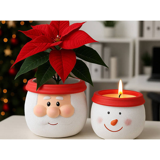 Santa & Snowman Concrete Holiday Pot – Planter or Votive