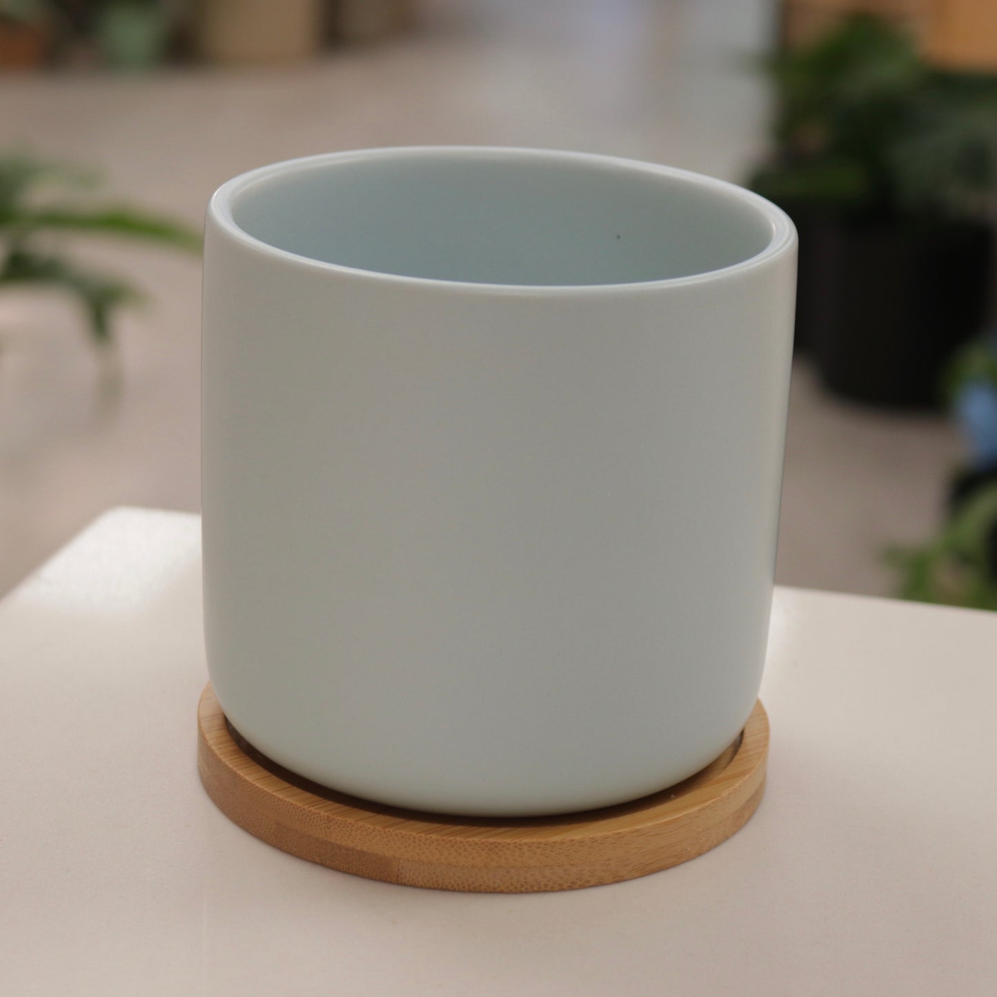 Cylindrical Ceramic Planter with Saucer