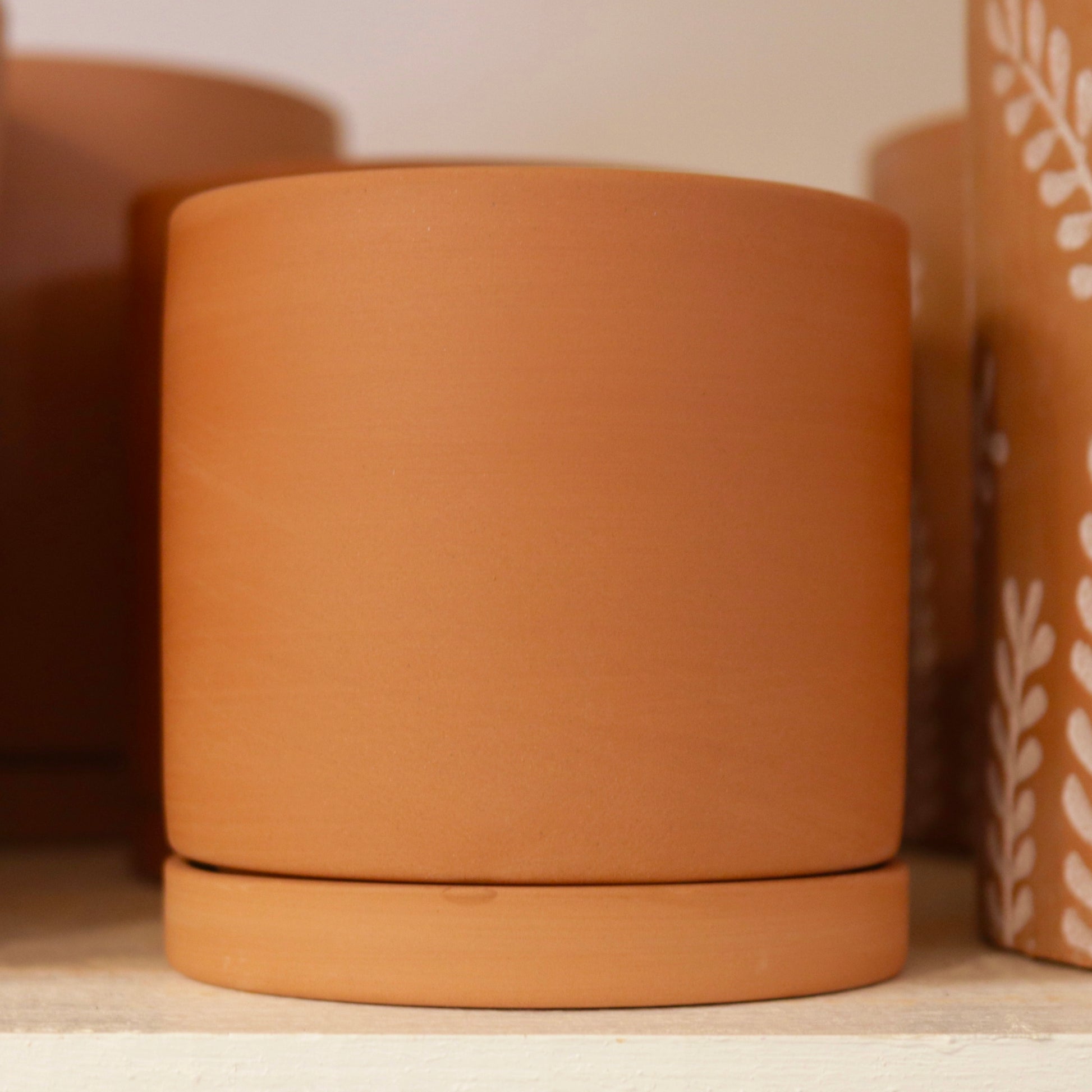 terracotta planter with saucer Cylindrical Terracotta Planter with Saucer