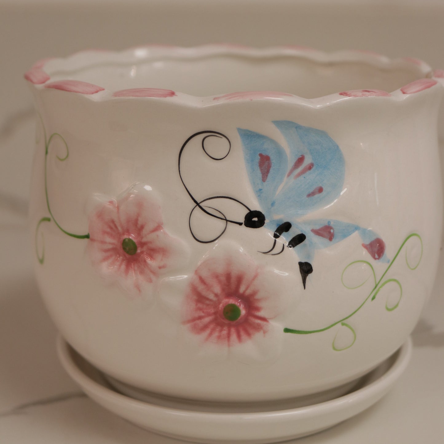 Pink Flower Ceramic Planter