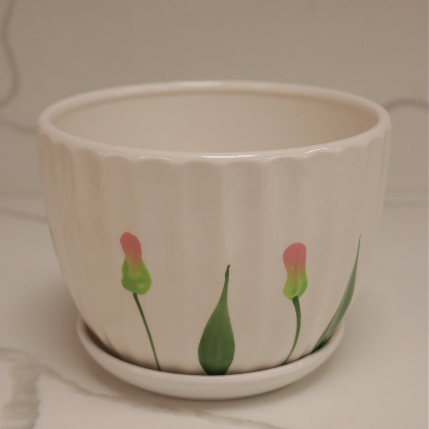 Pink Flower Ceramic Planter